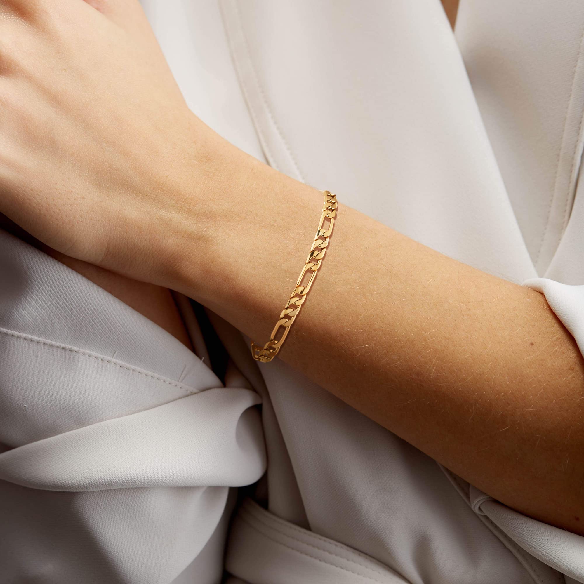 14K Gold Plated Women's Bracelet - Snake Herringbone Figaro Cuban Bead Paperclip Cable Box Chain Jewelry for Everyday Wear, Gift Giving & Special Occasions
