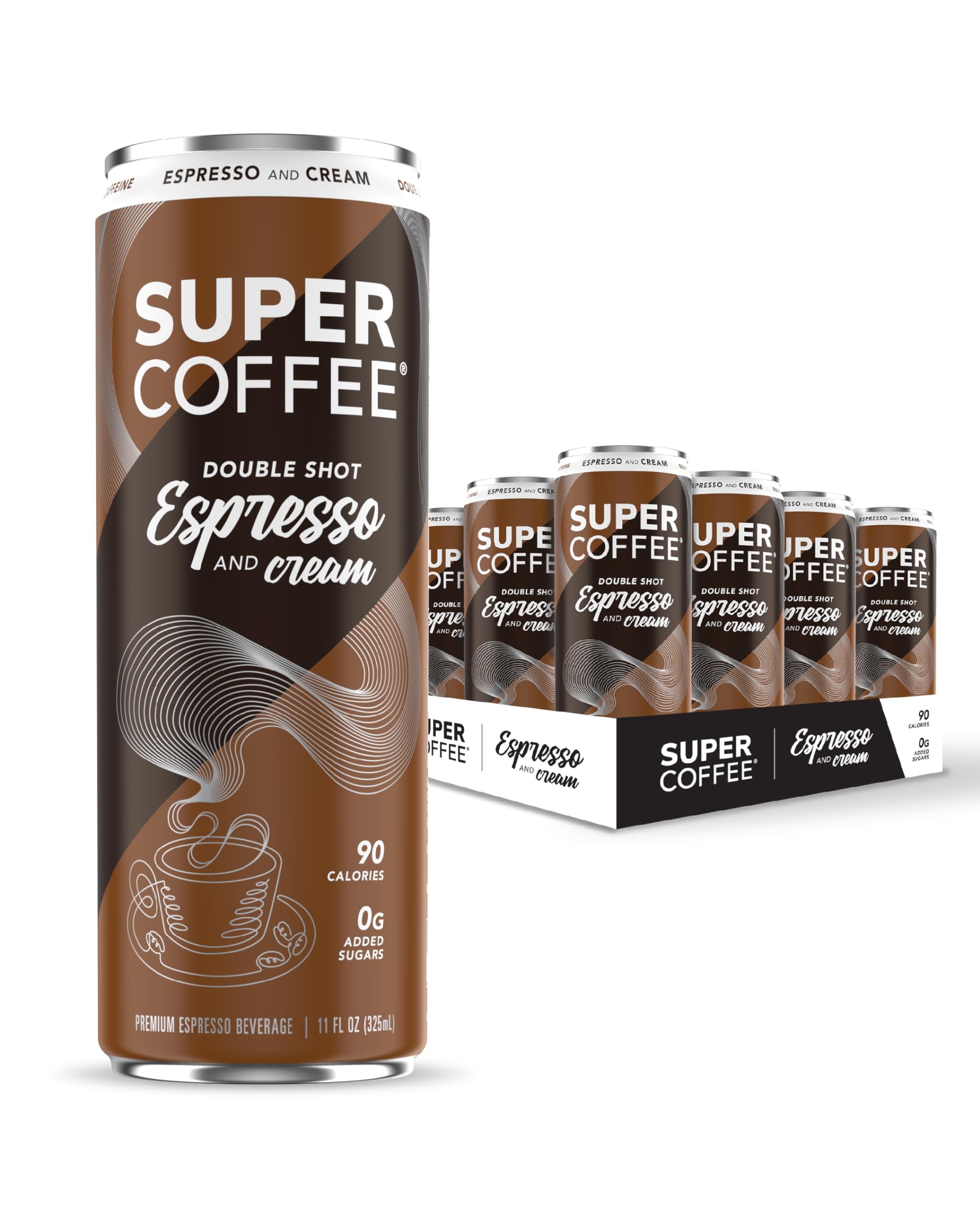 SUPER COFFEE Espresso & Cream Iced Keto Coffee - 0g Added Sugar, 90 Calories, 12 Pack (11 Fl Oz) | Protein Coffee Drink for Energy, Weight Loss & Keto Diet | Soy Free, Gluten Free | Perfect for Morning Boost, Workout Fuel & Office Refreshment