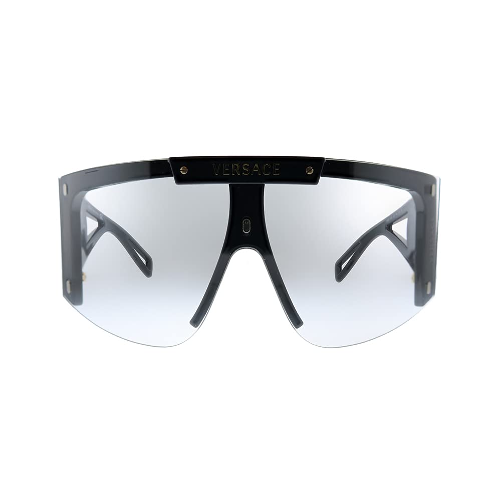 Versace VE 4393 GB1/1W Black Plastic Shield Sunglasses with Purple & Grey Clip-On Lenses - UV Protection for Driving, Outdoor Activities & Fashion Accessories
