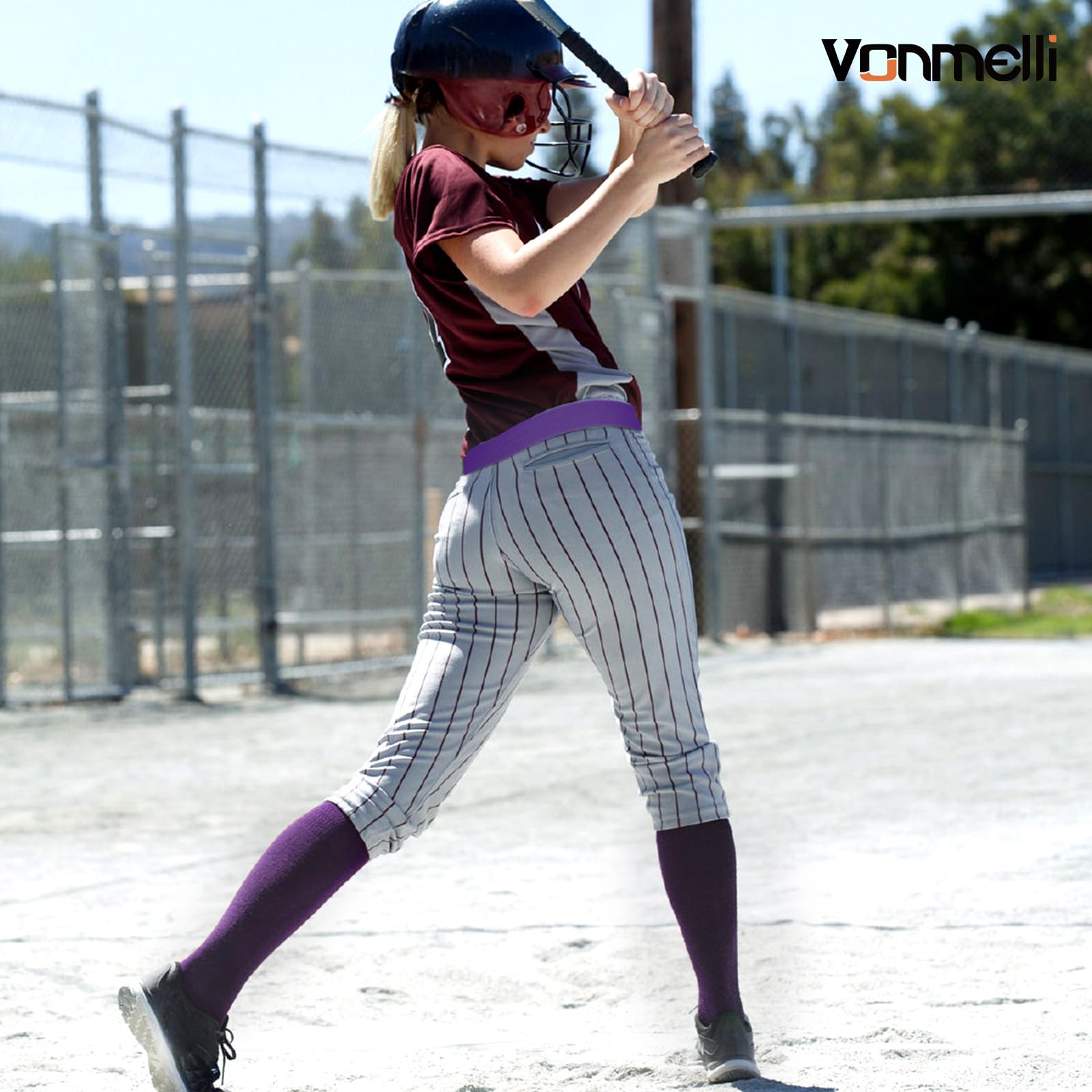 VONMELLI Youth & Adult Baseball Socks and Belt Set - 2 Pairs Elastic Softball Socks & Adjustable Belt Combo for Boys & Men - Perfect for Baseball Games, Practice & Sports Uniforms