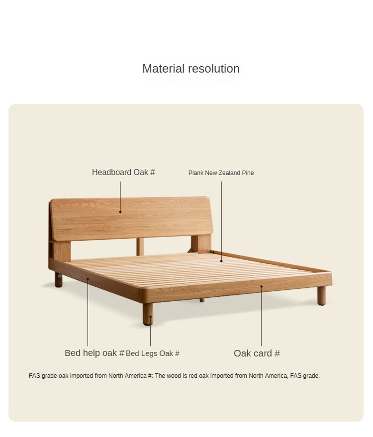 Solid Oak Wood Platform Bed with Bookshelf Headboard - Modern Bedroom Furniture for Small Spaces & Cozy Reading Nook