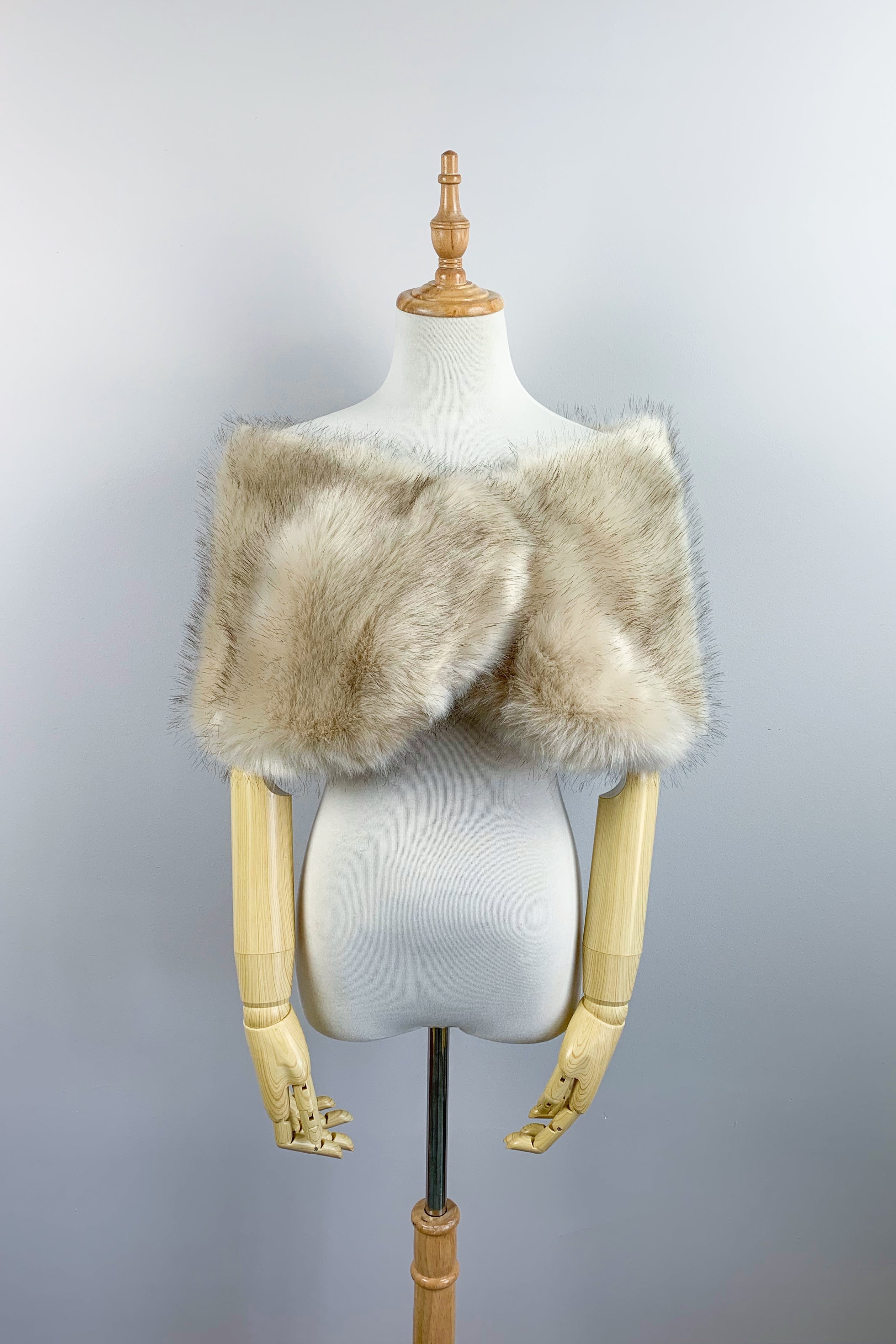 Serena Blu03 Blush & Beige Fur Wrap - Soft Luxury Shawl for Women, Winter Wedding Accessory, Evening Gala & Photo Shoot Styling