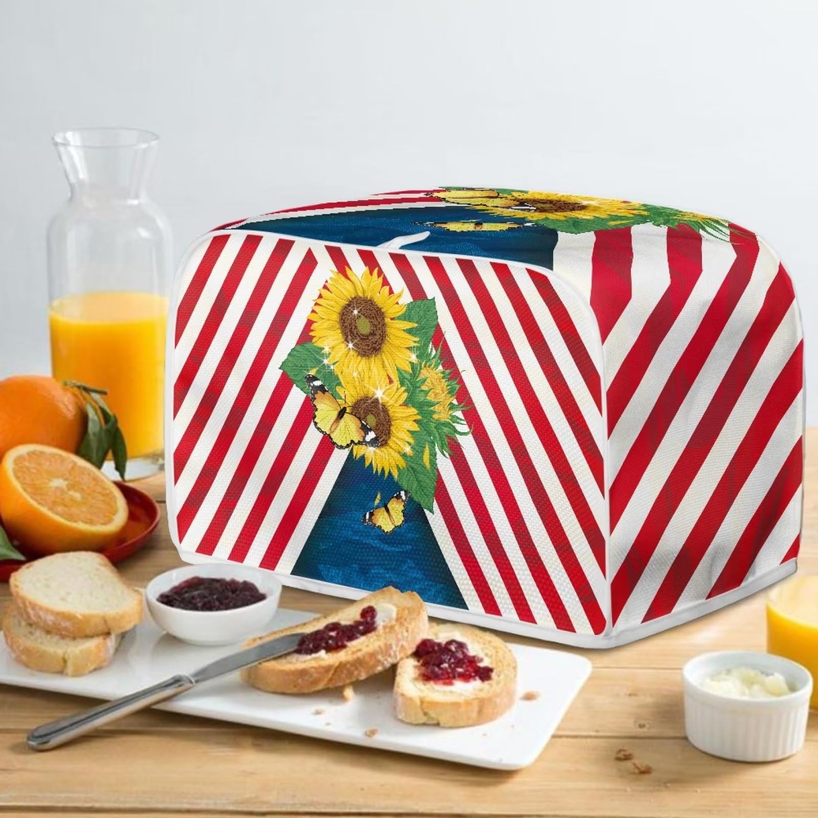 American Flag Sunflower Toaster Cover for 4-Slice Toasters - Universal Fit Anti-Splatter Kitchen Appliance Cover - Cute Kitchen Decor Accessory - Perfect for Breakfast Nook, Farmhouse Style Kitchens & Patriotic Home Decor