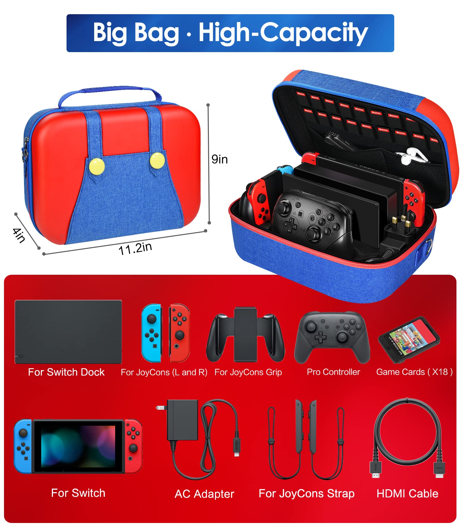 ivoler Nintendo Switch Carrying Case - Deluxe Travel Storage Bag with Hard Shell Shockproof Cover, 18 Game Cartridges & Accessories - Perfect for Travel, Commuting, and Gaming On-The-Go