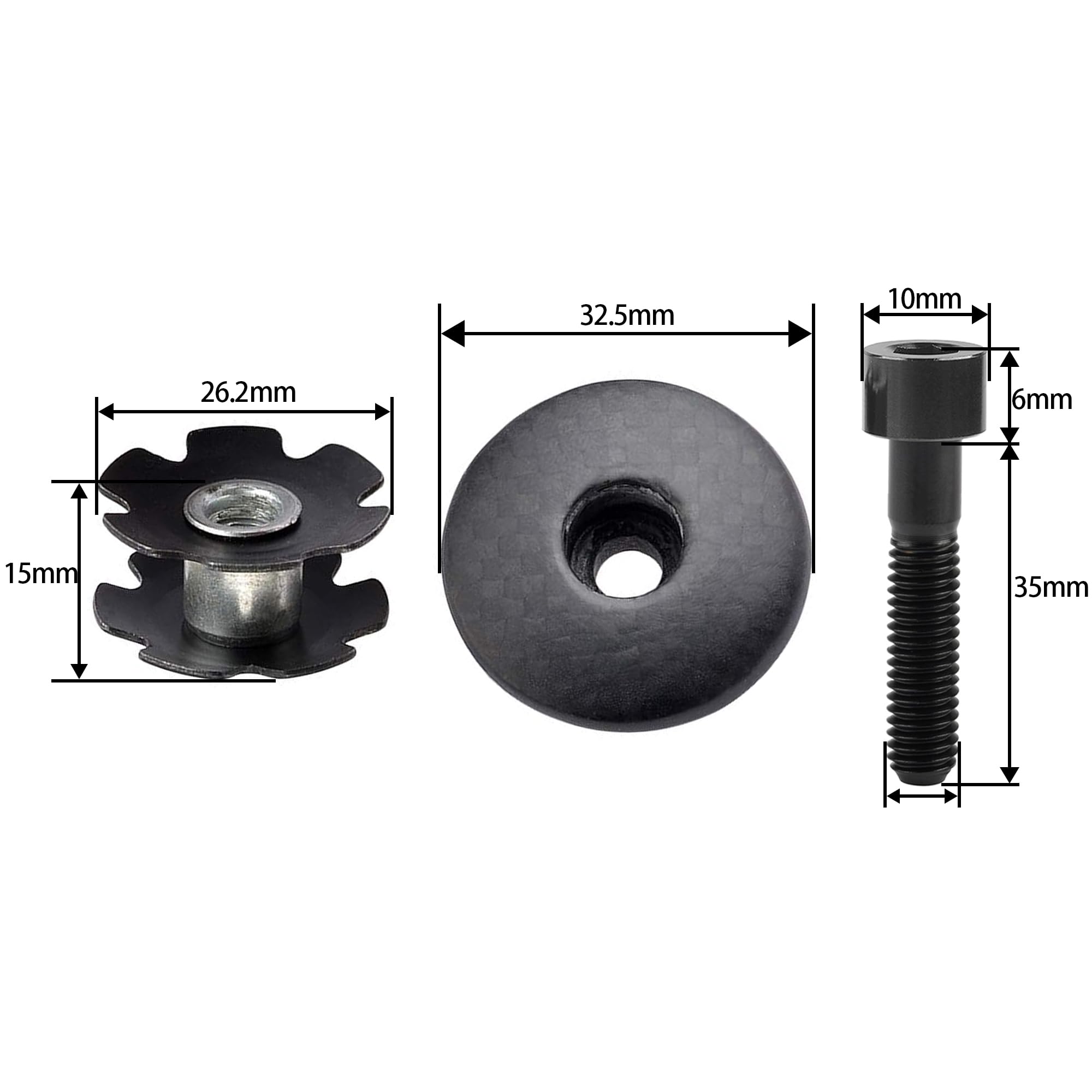 Premium Carbon Fiber Bike Headset Top Cap with M6x35mm Titanium Bolt & Star Nut - Compatible with 1-1/8