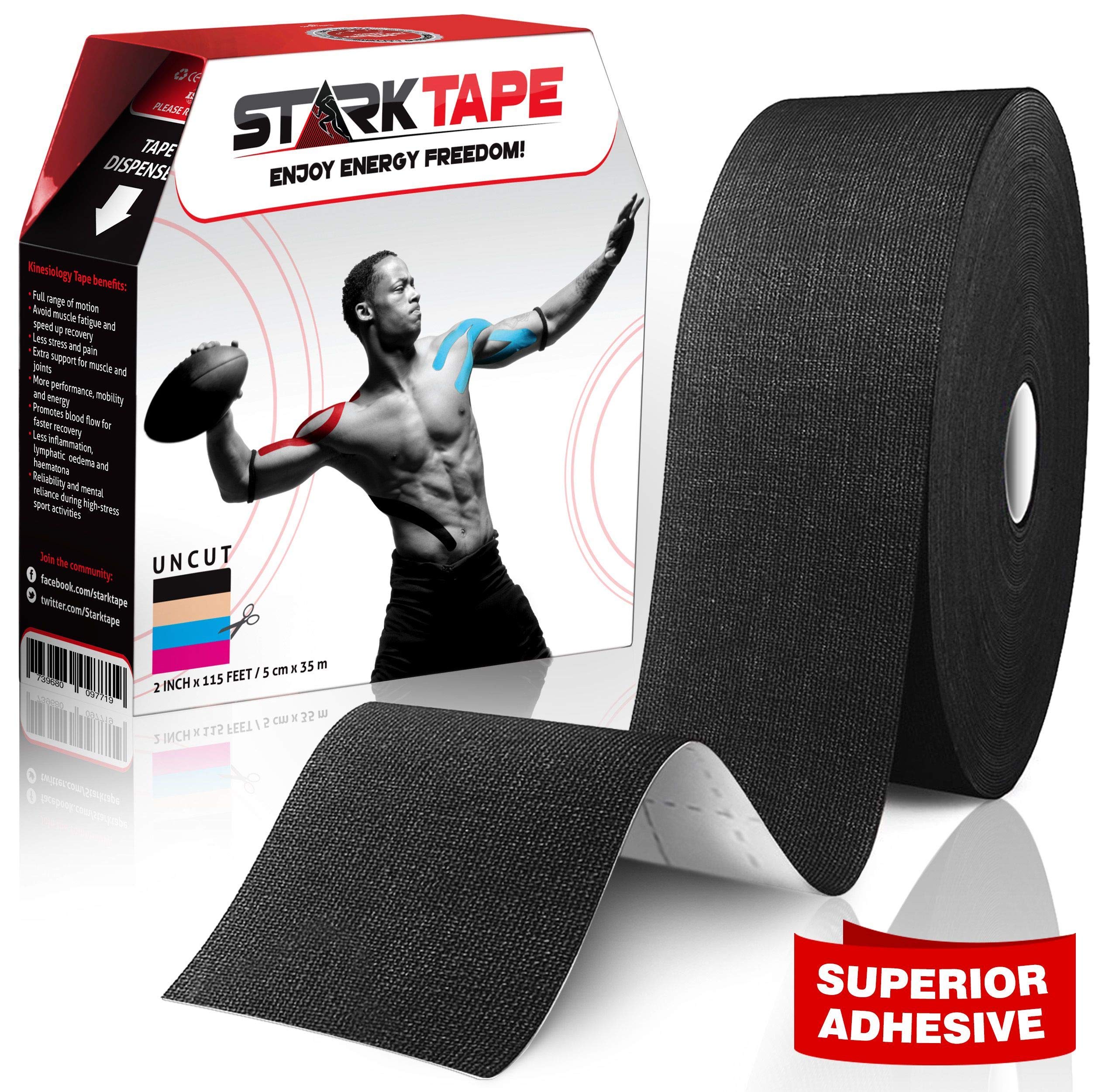 Professional Kinesiology Tape - 2 Pack Bulk Physio Roll for Sensitive Skin | Sports & Physical Therapy Tape for Knee, Shoulder, Ankle, Wrist, Foot & Back Pain Relief | Ideal for Athletes, Gym Workouts & Injury Recovery (Black)