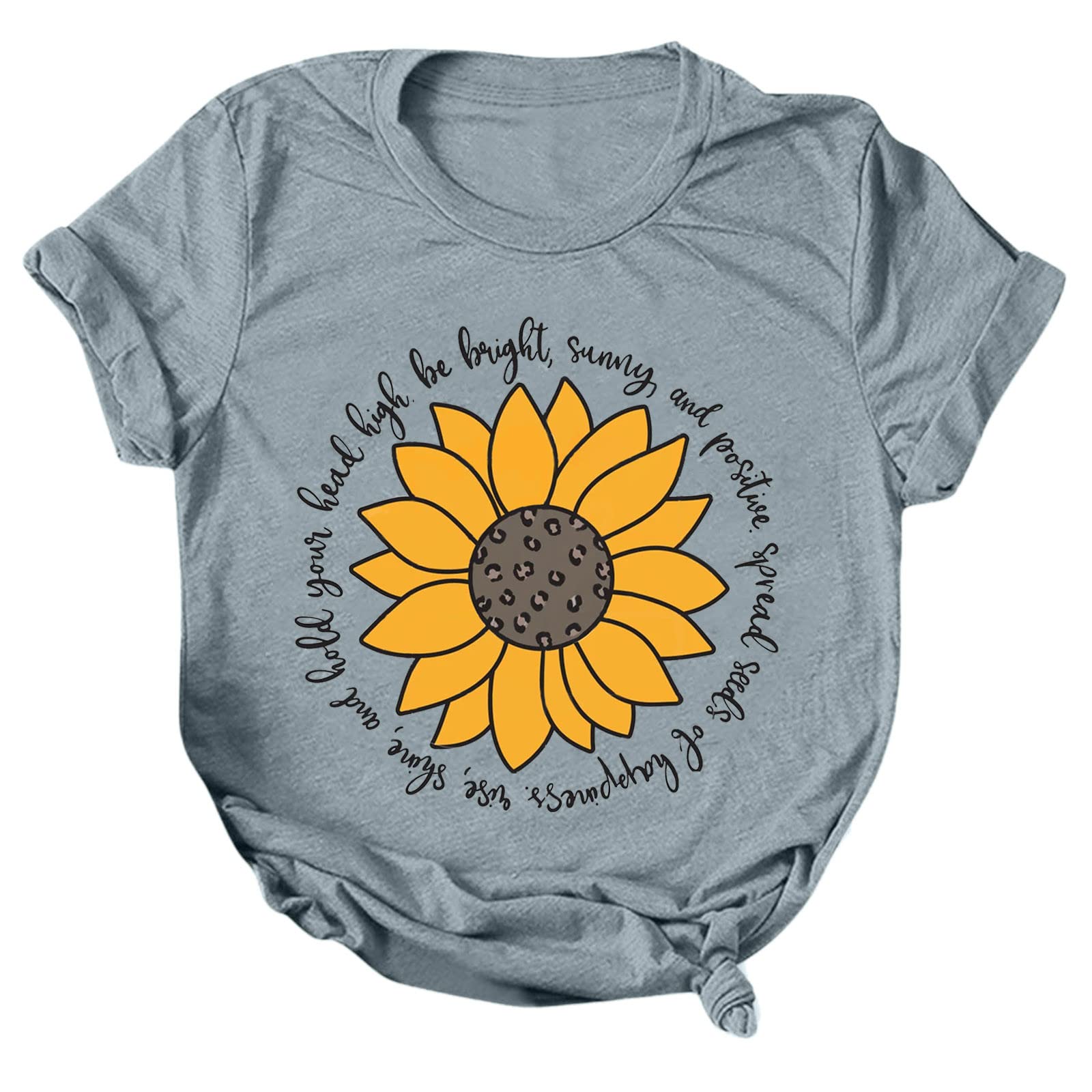 Women's Casual Sunflower Print Short Sleeve T-Shirt - Round Neck Summer Blouse Top (Grey, Size S) | Perfect for Beach Outings, Picnics & Everyday Wear