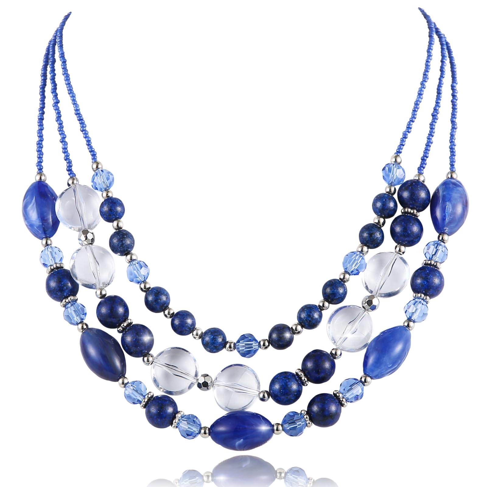 Chunky Layered Beaded Necklace for Women - Multi Strand Statement Jewelry - Fashion Birthday Gift for Mom - Perfect for Fall Outfits, Parties & Special Occasions
