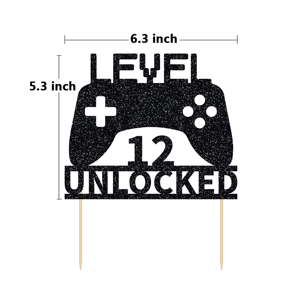 Level 12 Unlocked Cake Topper - Video Game Themed Birthday Decoration for 12th Birthday Party | Perfect for Gamer Cakes, Controller-Shaped Desserts & Gaming Celebration Decor