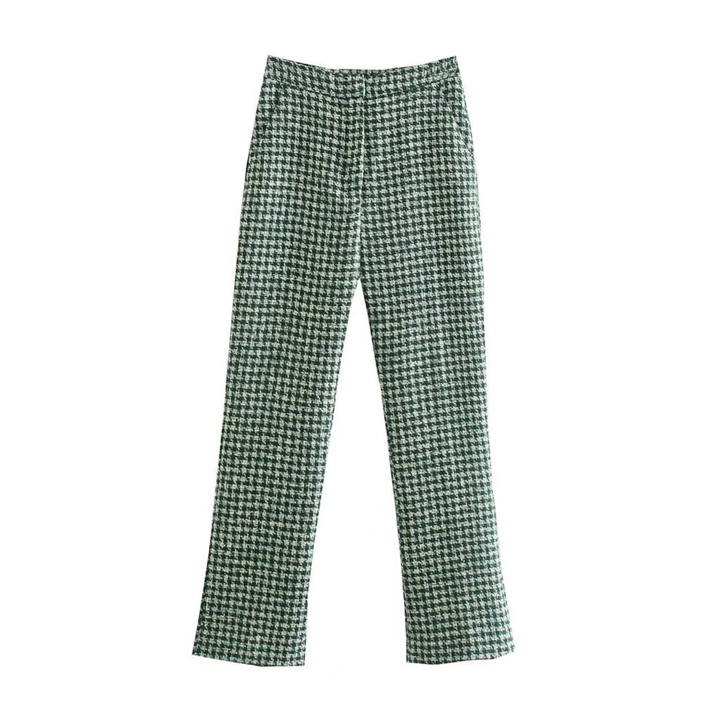 WDBBY Women's Casual Green Tweed Blazer & Ankle Pants Suit Set - Autumn Winter Thick 2-Piece Outfit (Size M) | Office Wear, Business Casual, Fall Fashion