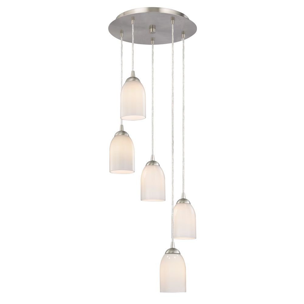 Modern 5-Light White Glass Pendant Lighting Fixture - Perfect for Kitchen Island, Dining Room & Living Room Ceiling Decor