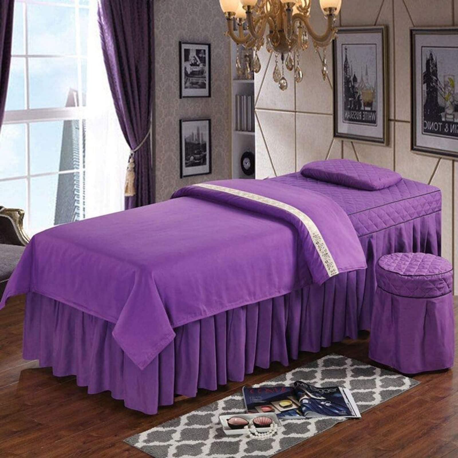 Premium Solid Color Massage Table Sheet Set with Face Rest Hole - 190x80cm (75x31