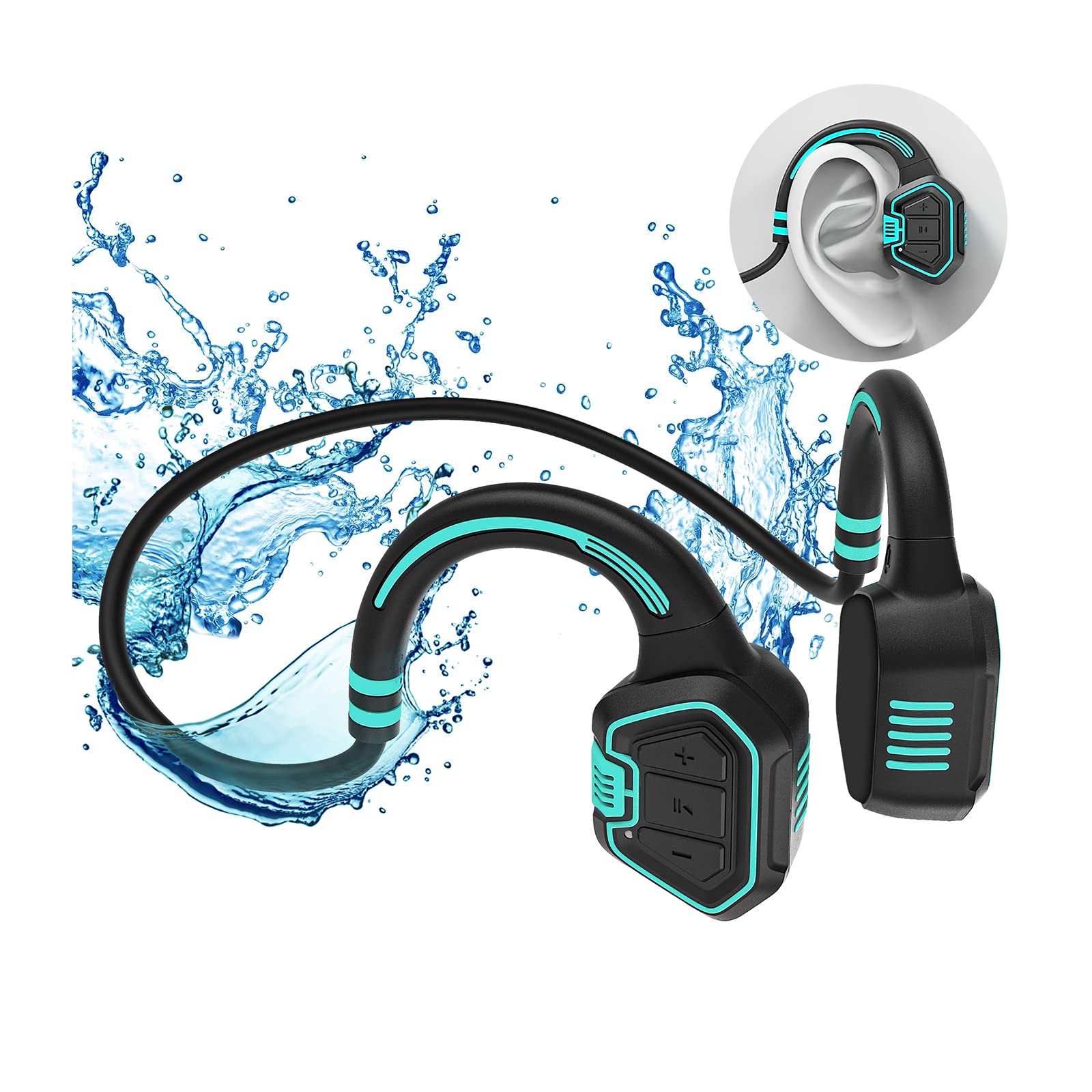 Wireless Bone Conduction Headphones Bluetooth 5.1 with Built-in Mic & 16GB MP3 Player - Open Ear Design, IP68 Waterproof for Swimming, Running, Cycling - Perfect for Sports, Workouts, and Outdoor Activities