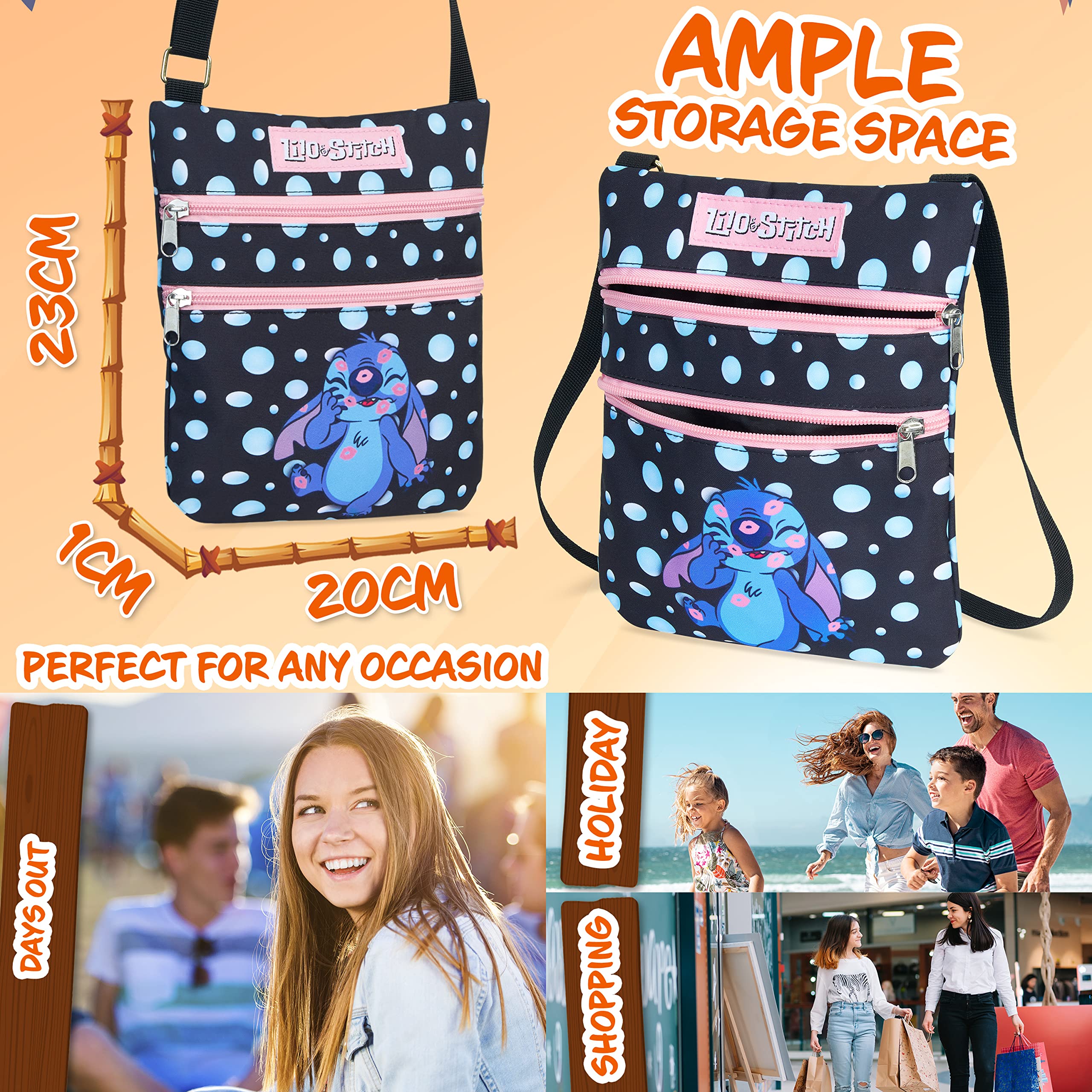 Disney Lilo & Stitch Crossbody Bag for Girls - Cute Black Shoulder Purse for School, Travel & Cosplay | Official Licensed Stitch Backpack Accessory