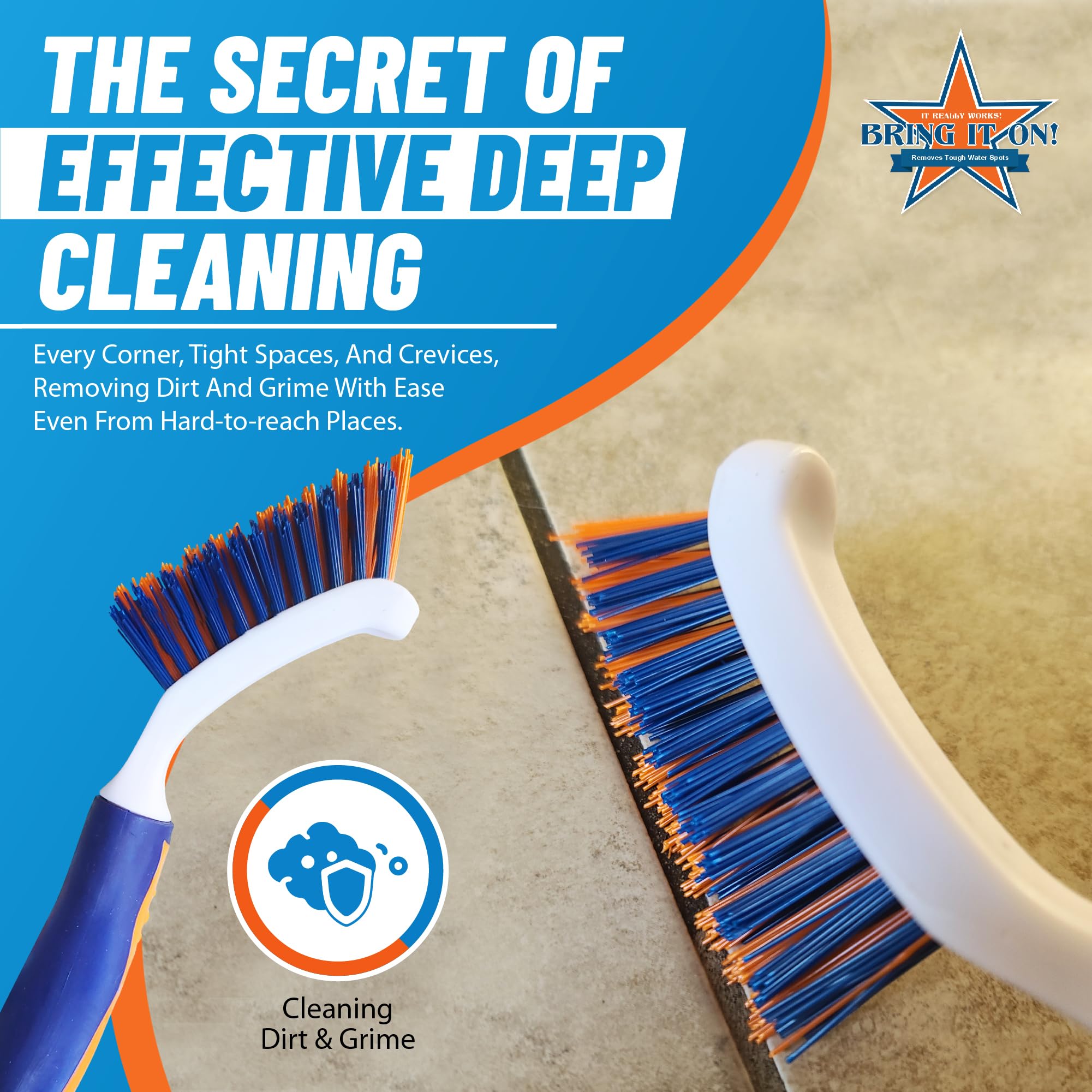 Bring It On Heavy-Duty Grout Cleaning Brush - 8-Inch Stiff Nylon Bristle Scrub Brush for Tile, Bathroom & Kitchen - Professional Crevice Cleaner for Tough Grout Lines (2-Pack) - Perfect for Deep Cleaning Showers, Floors & Backsplashes