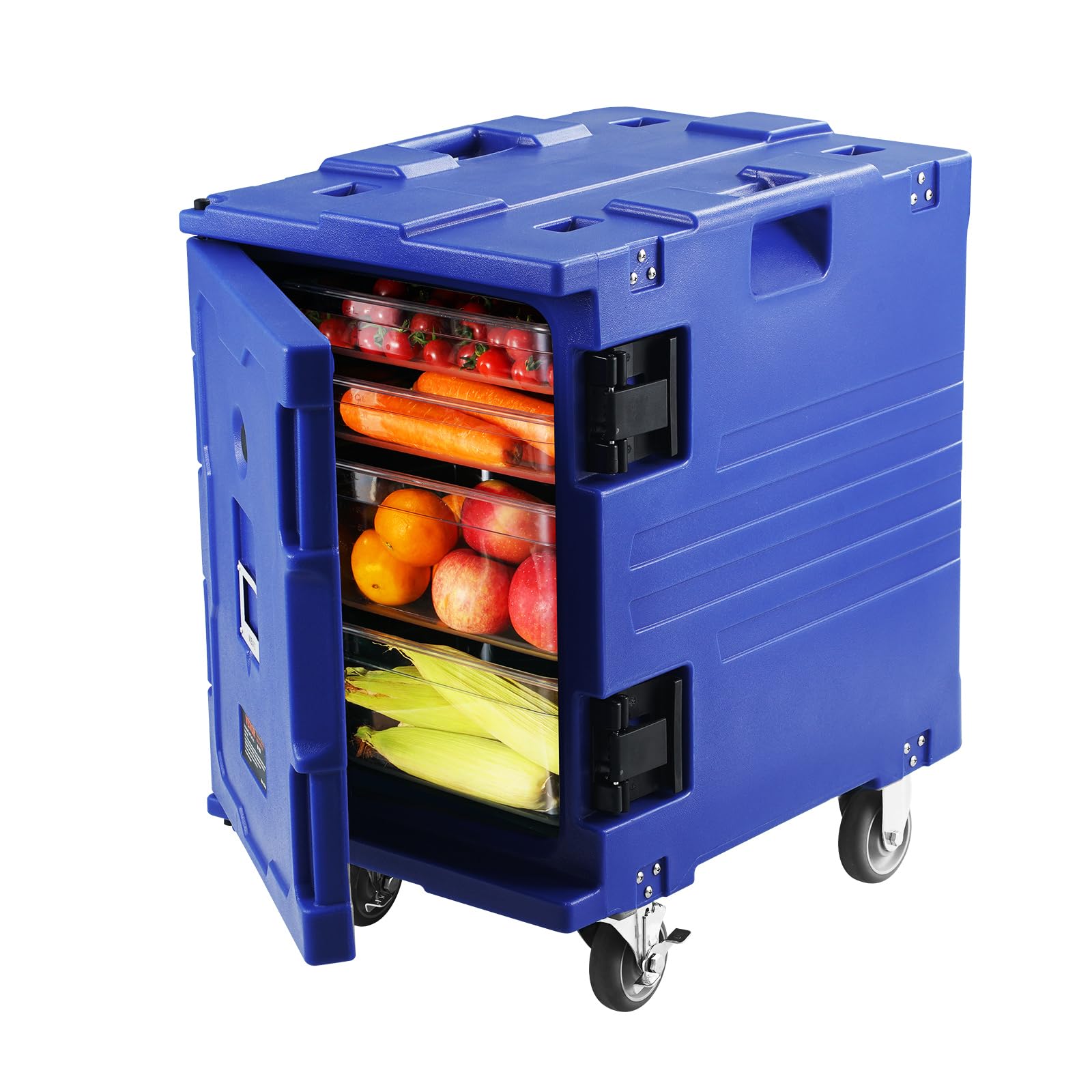 VEVOR 95 Qt Insulated Food Pan Carrier - Hot Box Catering Equipment with LLDPE Construction, One-Piece Buckle & Wheels - Front Loading Food Warmer with Handles for Restaurants, Canteens, Buffets - Perfect for Keeping Meals Hot During Catering Events, School Lunches & Hospital Food Service (Blue)