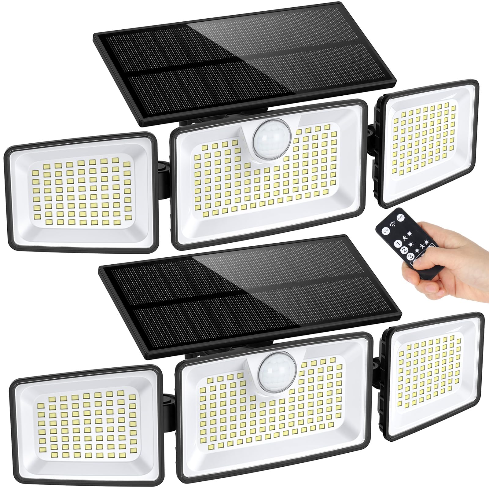 252LED Solar Motion Sensor Lights Outdoor - 2500LM 3-Head 355° Wide Angle Security Lights, IP67 Waterproof Solar Spotlights with 7.9x3.5in Tempered Glass Panel (2 Pack) - Perfect for Driveway, Garden, Patio, Pathway & Backyard Lighting