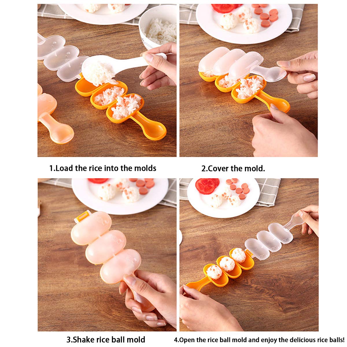 DIY Sushi Molds & Rice Ball Maker Kit - Includes Sushi Rice Shape Press, Rice Ball Shaker with Paddle - Perfect for Homemade Sushi, Onigiri & Bento Box Lunch Prep