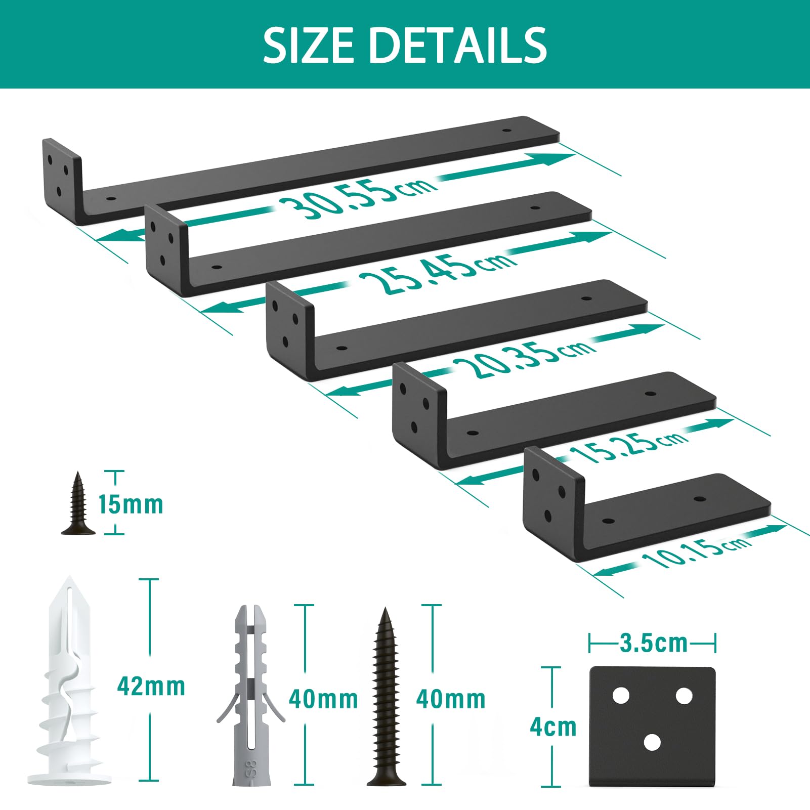WELDUN Heavy Duty L Shelf Brackets - 4 Pack, 15 cm Wall Mounted Shelving Supports with 70 kg Load Capacity - Perfect for Kitchen, Bathroom & Garage Storage