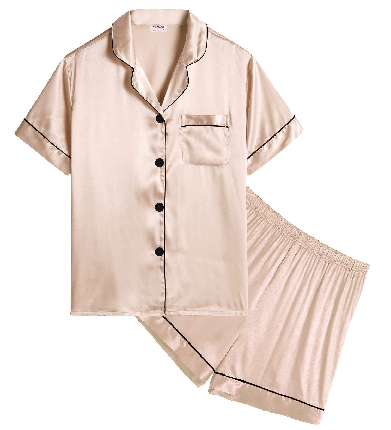 SWOMOG Kids Satin Pajama Set for Girls & Boys - Soft Button-Down Silk Pjs with Short Sleeve, 2-Piece Nightwear & Lounge Outfit - Perfect for Sleepovers, Bedtime & Relaxing at Home