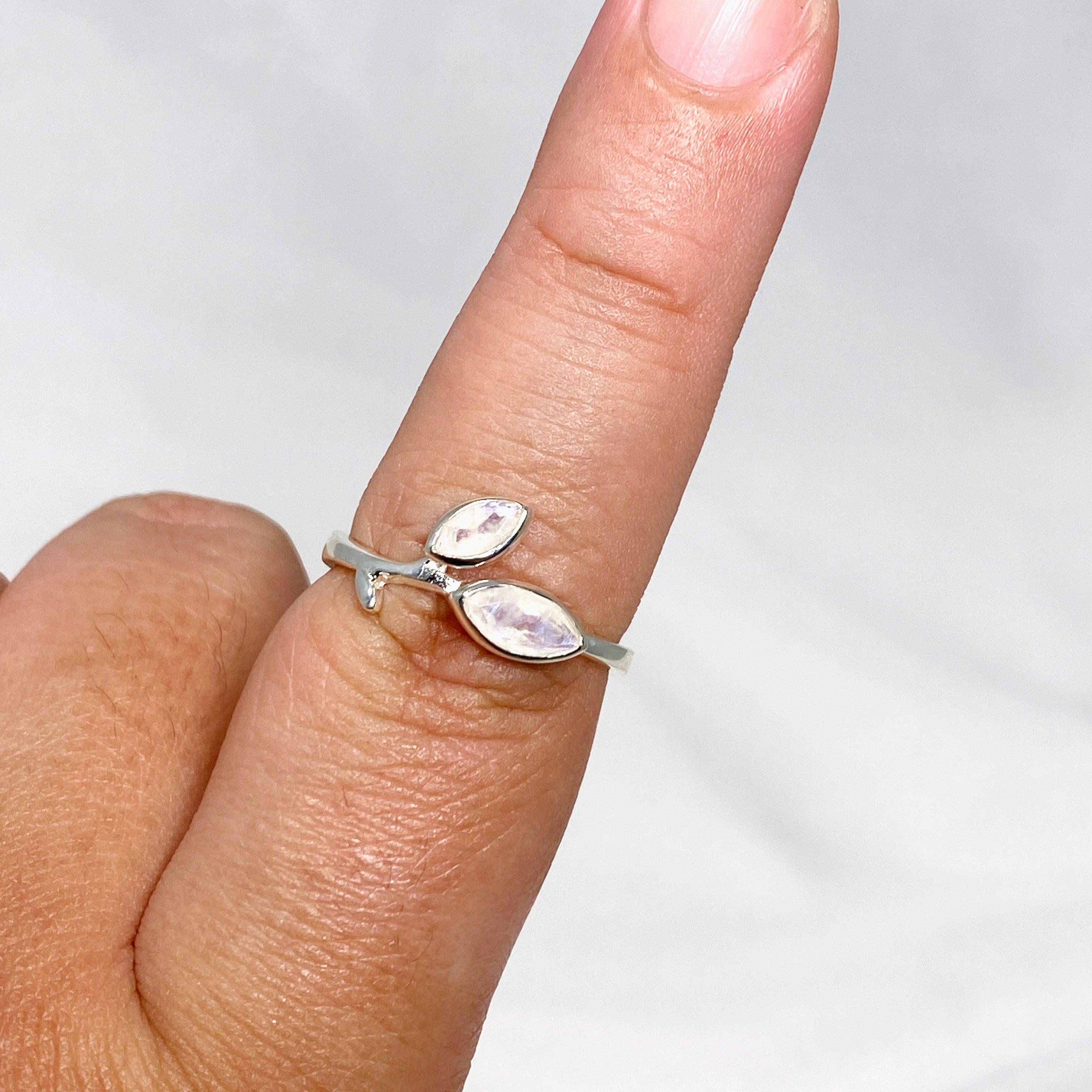 Moonstone Faceted Marquise Multistone Leaf Ring R3735 - Elegant Bohemian Jewelry for Women, Perfect for Weddings, Parties & Everyday Wear