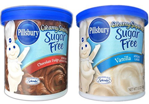 Pillsbury Creamy Supreme Sugar-Free Chocolate Fudge & Vanilla Frosting Bundle (2 Pack) - Perfect for Baking Cakes, Cupcakes, and Desserts | No Sugar Added