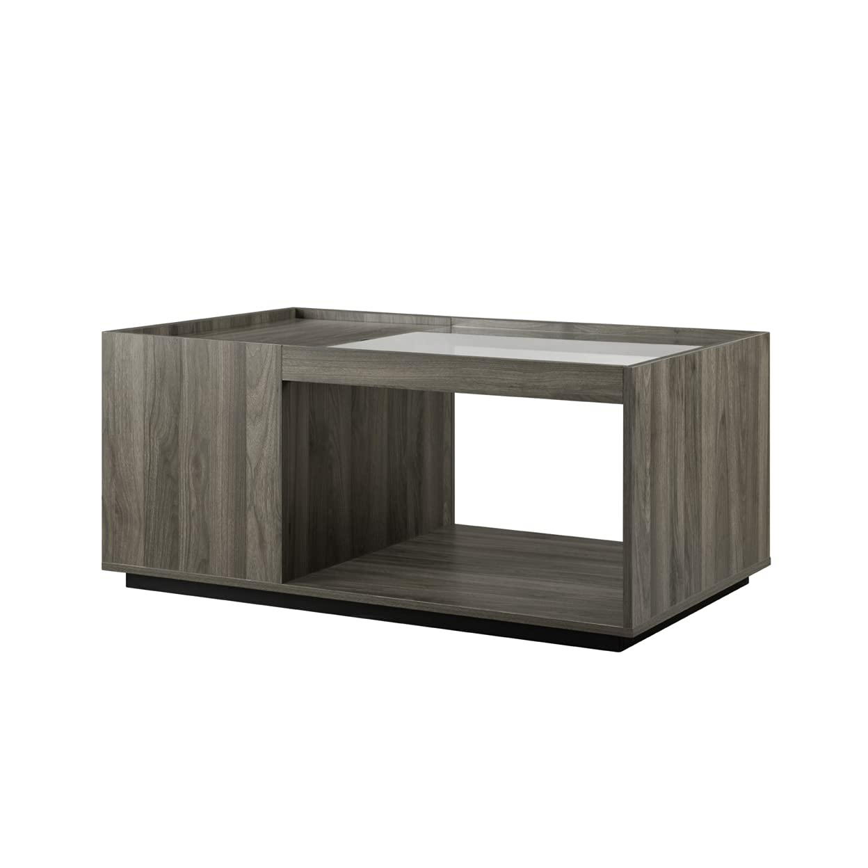 Walker Edison Modern Wood and Glass Rectangle Coffee Table with Storage Shelf - 40 Inch Slate Grey Ottoman for Living Room, Sofa, Lounge & Home Decor
