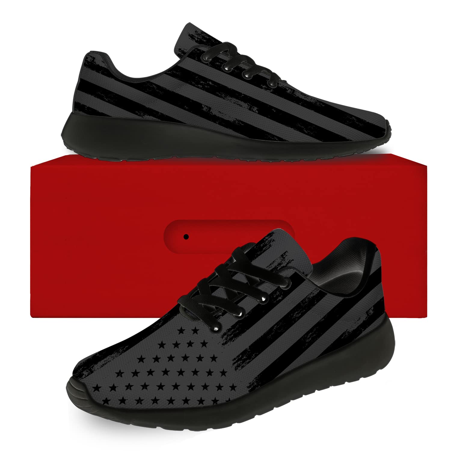 **USA Flag Patriotic Running Shoes for Men & Women - Comfortable Walking & Tennis Sneakers - Black American Flag Design - Perfect Gift for Boys & Girls (Size 4 Men/6 Women) - Ideal for Outdoor Activities, Sports & Casual Wear**
