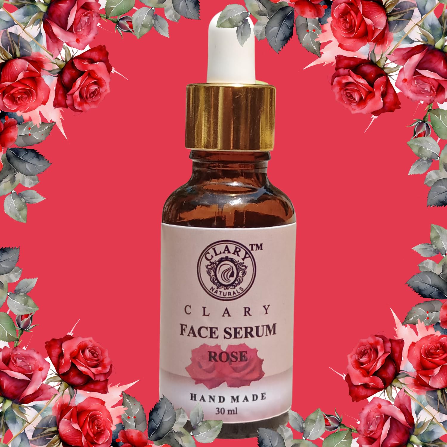 Clary Naturals Rose Face Serum with Rose Essential Oil & Jojoba Oil | Vitamin E for Skin Repair, Blemish Reduction & Brightening | Paraben-Free Skincare for Women & Men | 30ml | Perfect for Daily Hydration & Nighttime Skin Rejuvenation