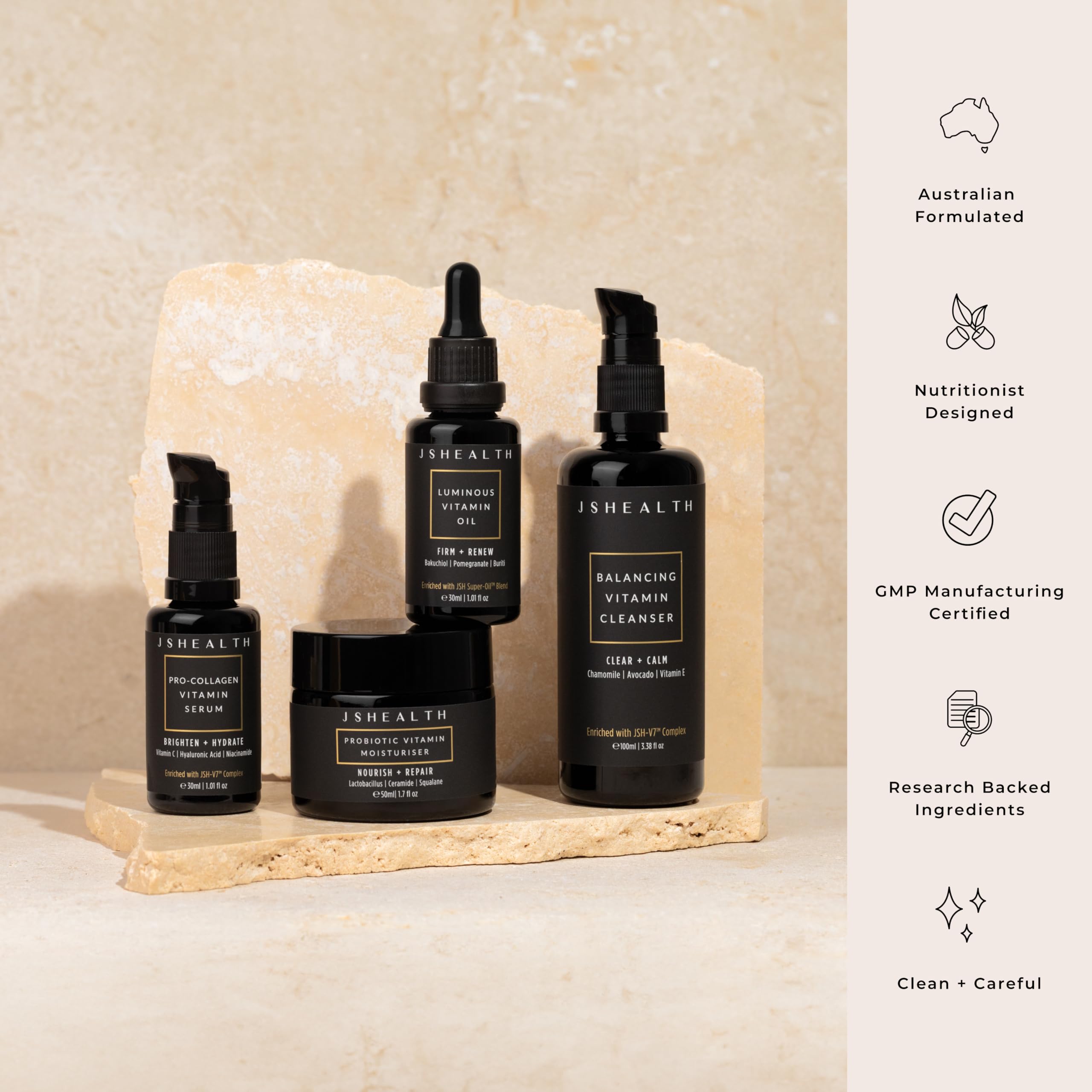 JSHealth 4-Step Vitamin Skincare System - Complete Daily Skin Care Routine with Vitamin C Serum, Hydrating Moisturizer, Nourishing Face Oil & Gentle Facial Cleanser | Brightening, Anti-Aging & Glowing Skin for Day & Night Use
