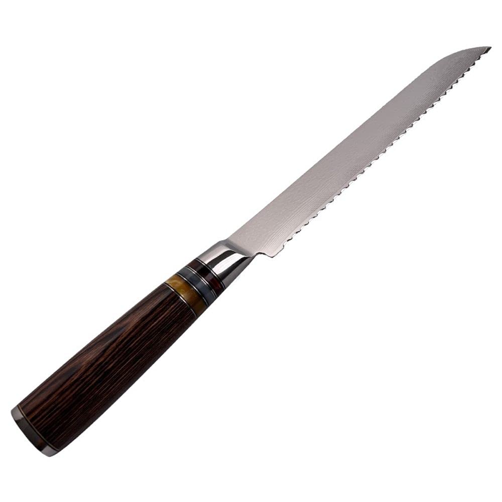 8 Inch 67 Layer Damascus Steel Japanese Bread Knife - Super Sharp Serrated Kitchen Knife with Ergonomic Handle & Gift Box - Perfect for Slicing Bread, Cake, Pastry, Fruits and Cooking - Ideal for Home Chefs, Bakers and Professional Kitchens