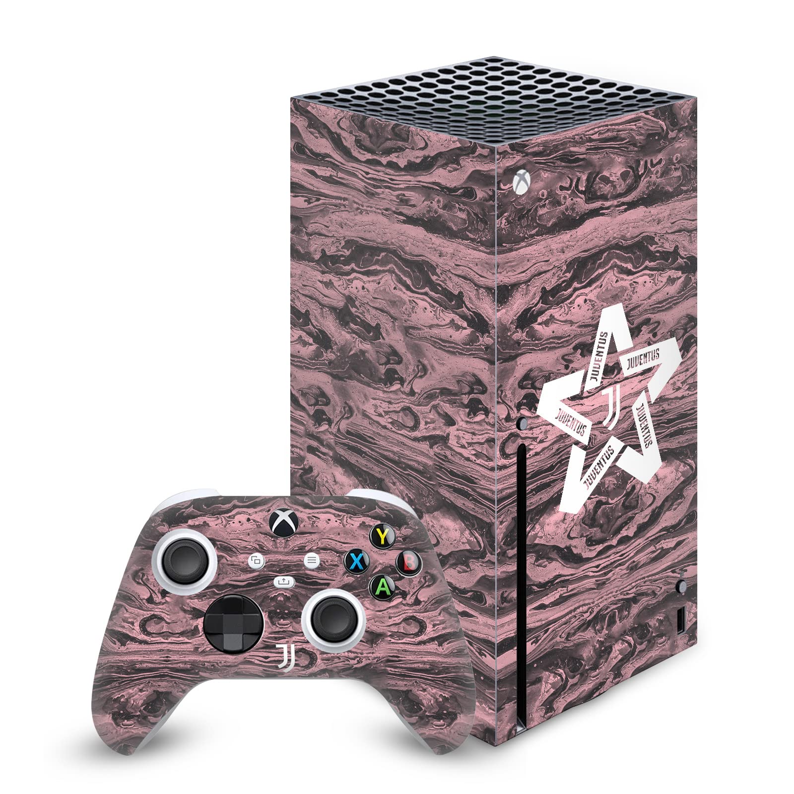 Officially Licensed Juventus FC Black & Pink Marble Vinyl Skin Decal for Xbox Series X Console & Controller - Gaming Accessories | Perfect for Gamers & Soccer Fans