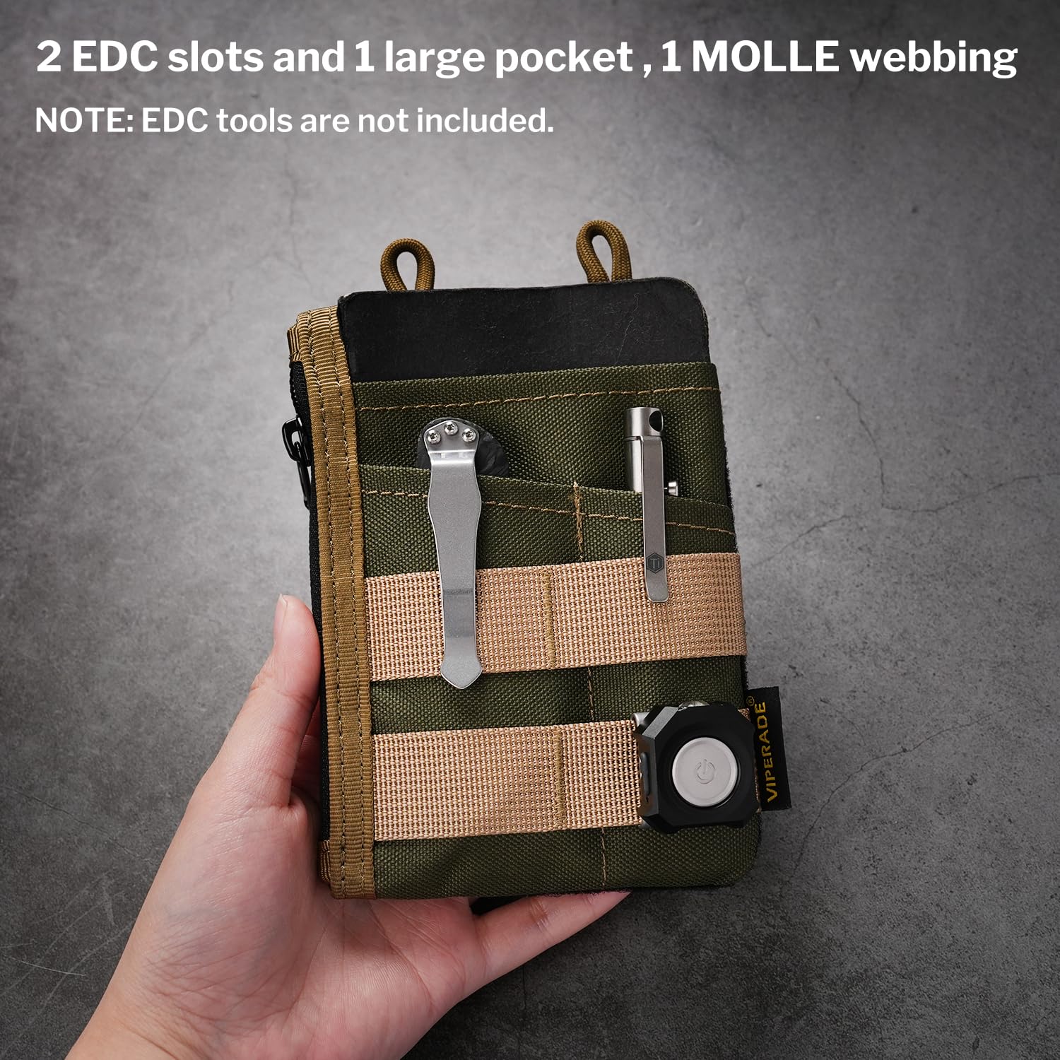 VIPERADE VE18 EDC Pouch - 3-Slot Tactical Pocket Organizer for Men with 2 Zipper Pockets & Velcro Closure - Perfect for Multitool, Knives, Flashlights & Everyday Carry Gear | Camping, Hiking & Outdoor Adventures