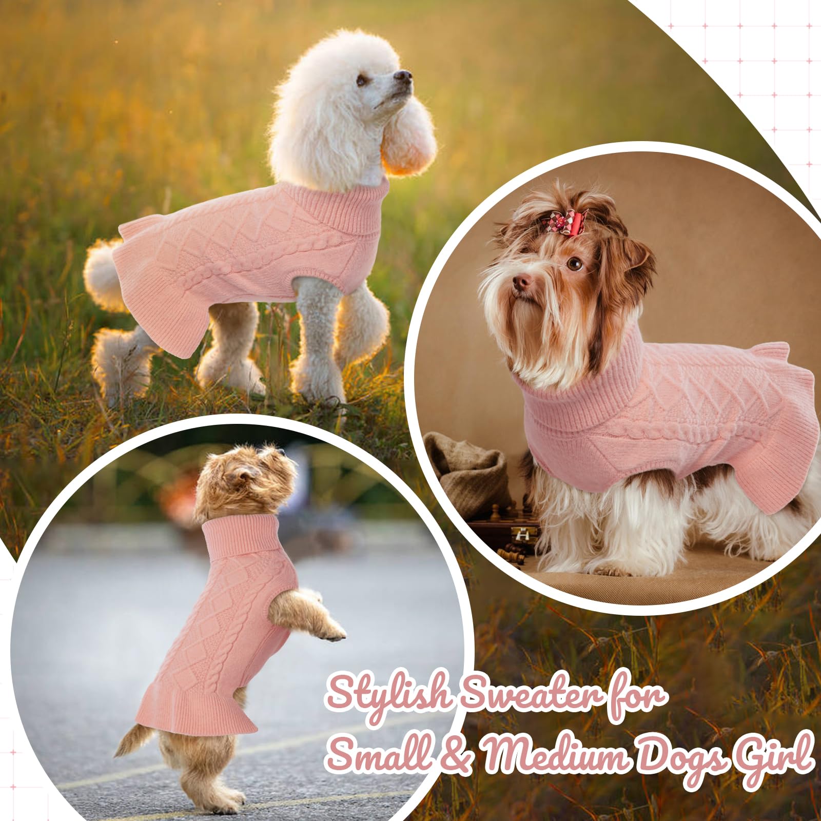 Lelepet Cable Knit Dog Sweater for Large Dogs - Warm Christmas Pullover Dress for Dachshund, Shih Tzu - Cozy Winter Pet Clothing for Girls & Puppies - Perfect for Fall Walks & Holiday Photos