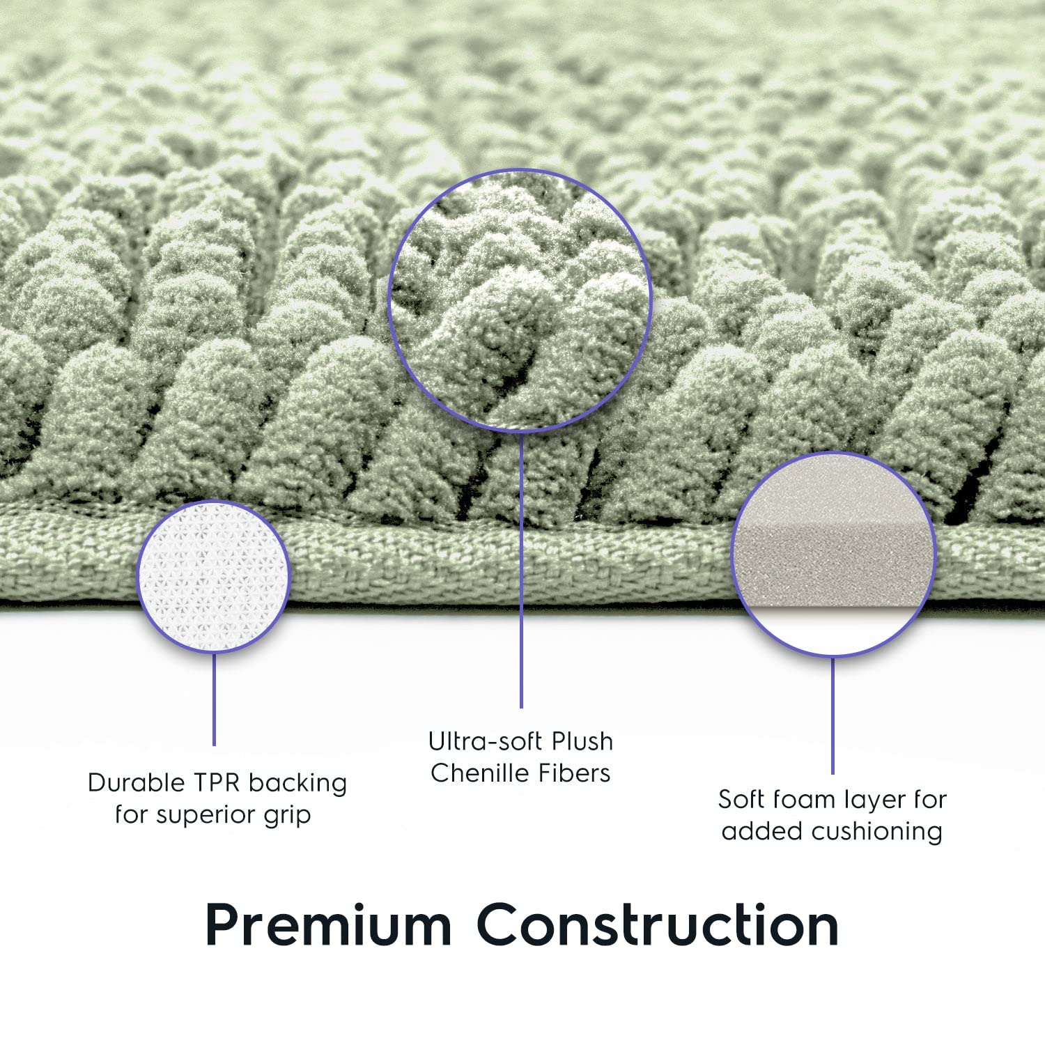 Premium Tafts Bathroom Rugs - Ultra Soft Chenille Microfiber Bath Mat with Extra Thick Memory Foam, Super Absorbent & Machine Washable, Non-Slip Shaggy Bathroom Rug (21