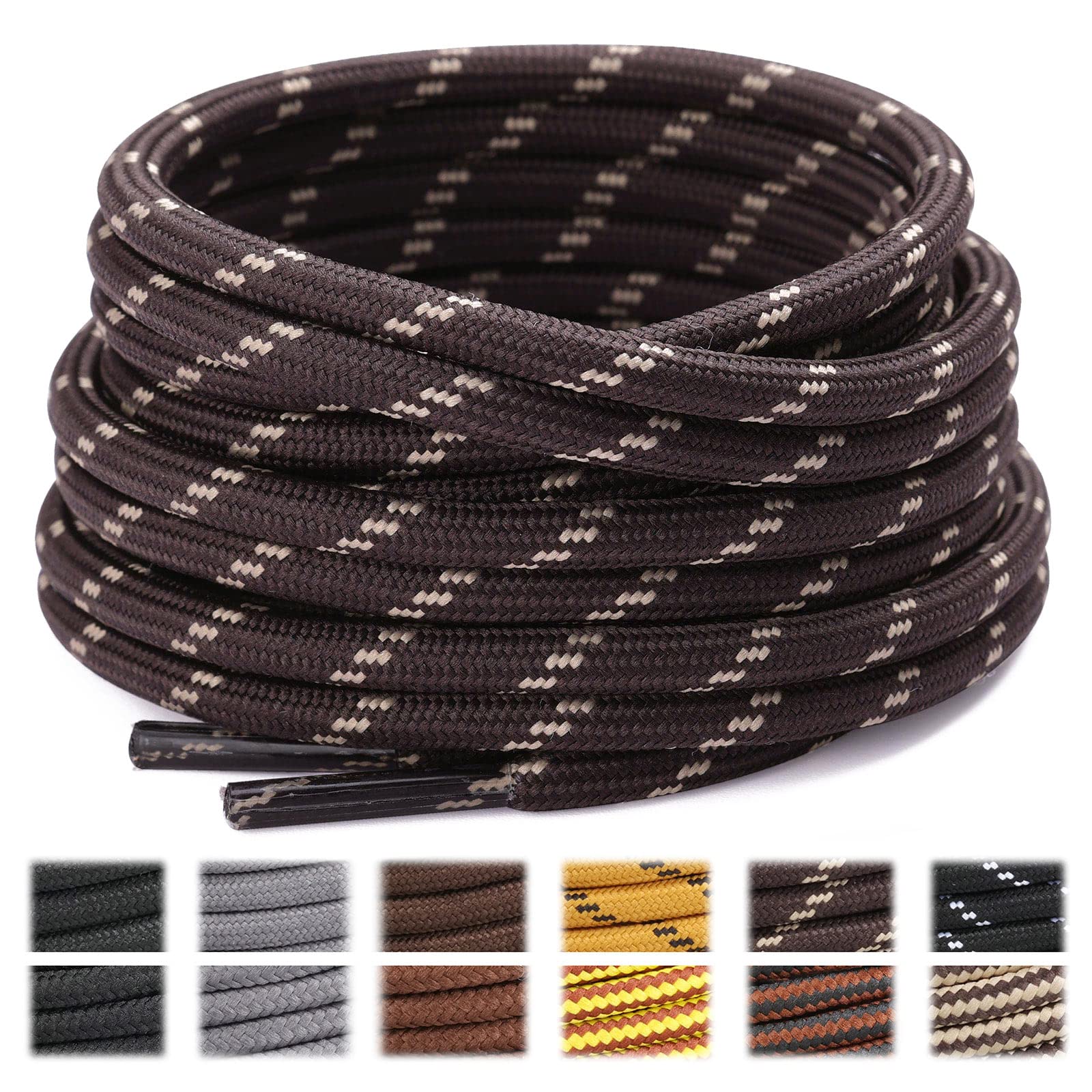 Stepace Round Shoelaces [2 Pairs] - Heavy Duty Boot Laces for Hiking & Work Boots - Durable Replacement Shoelaces for Outdoor, Construction & Military Use