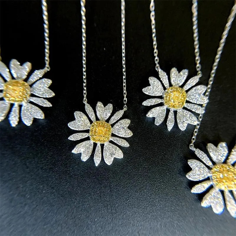 18K White Gold Necklace with Real Yellow Diamond Chrysanthemum Pendant for Women - Elegant Wedding Gift, Birthday Present & Anniversary Jewelry - Perfect for Special Occasions, Date Nights and Formal Events