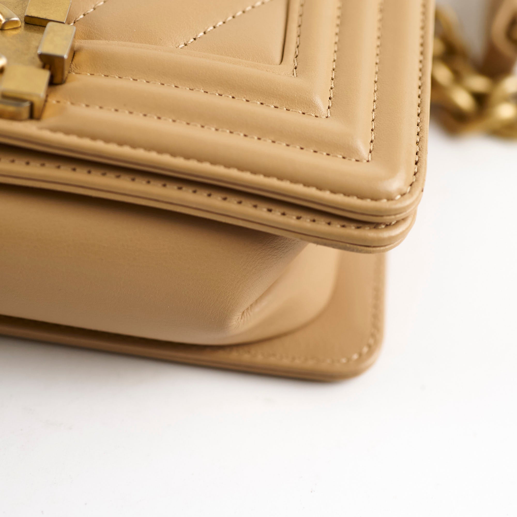 Chanel Small Boy Chevron Beige Calfskin Leather Handbag - Luxury Designer Crossbody Bag for Women, Perfect for Date Night & Evening Events