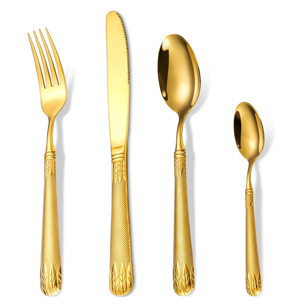 64-Piece Gold and Silver Flatware Set for 16 - Modern Royal Stainless Steel Cutlery Set with Knives, Forks, Spoons & Coffee Spoons - Mirror Polished Tableware for Home, Kitchen, Restaurant & Hotel - Perfect for Fine Dining, Weddings, and Special Occasions