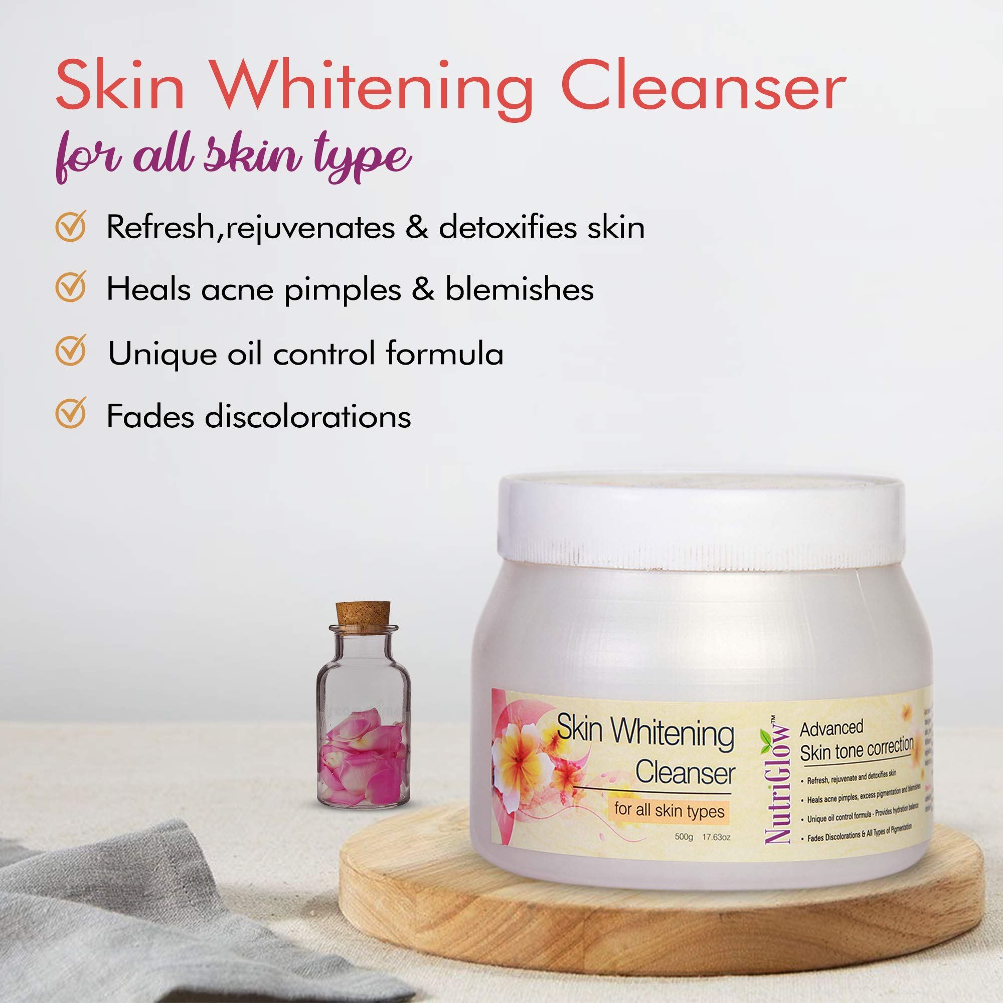 NutriGlow Skin Whitening Facial Cleanser - Anti-Pigmentation, Acne Treatment & Oil Control for Clear, Radiant Skin | 500g | Perfect for Daily Skincare Routine & Post-Acne Care