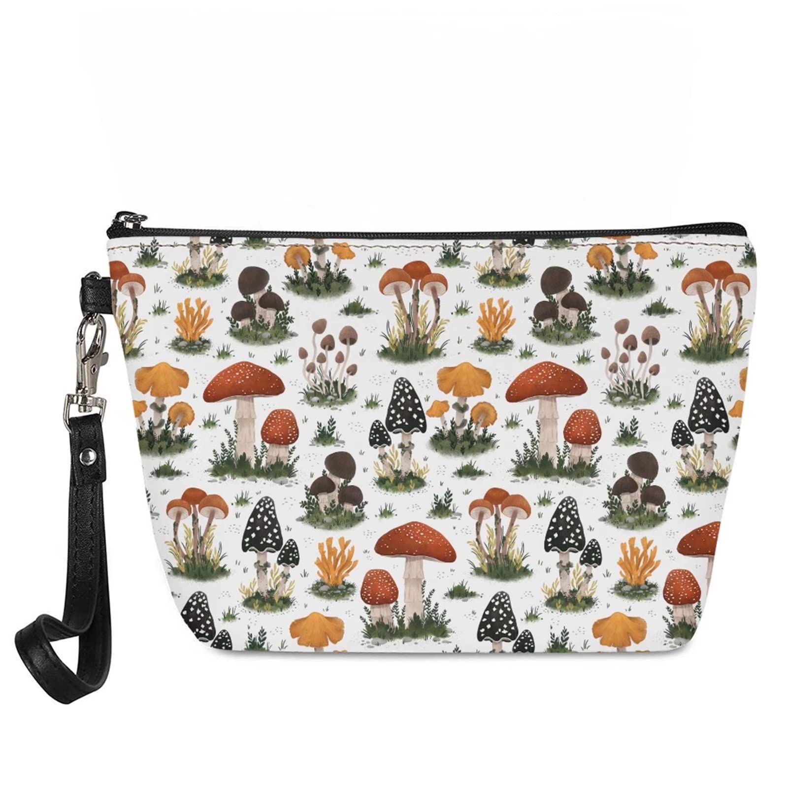 INSTANTARTS Waterproof Cartoon Mushroom Print Makeup Bag - Portable Travel Cosmetic Organizer with Zipper for Women & Girls | Perfect for Travel, Gym, School & Daily Storage