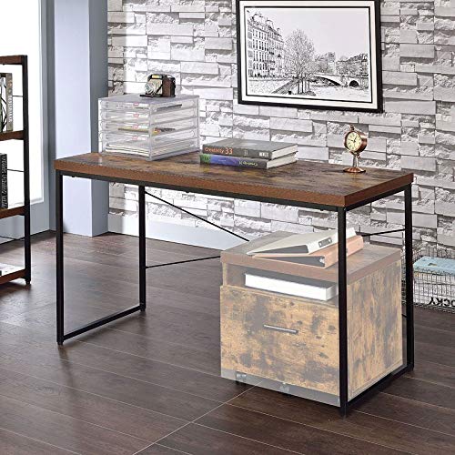Modern Office Desk - Sturdy Writing & Computer Desk for Home Office, Bedroom or Workstation in Weathered Oak & Black (Model 92396) - Perfect for Remote Work, Study & Home Office Setup