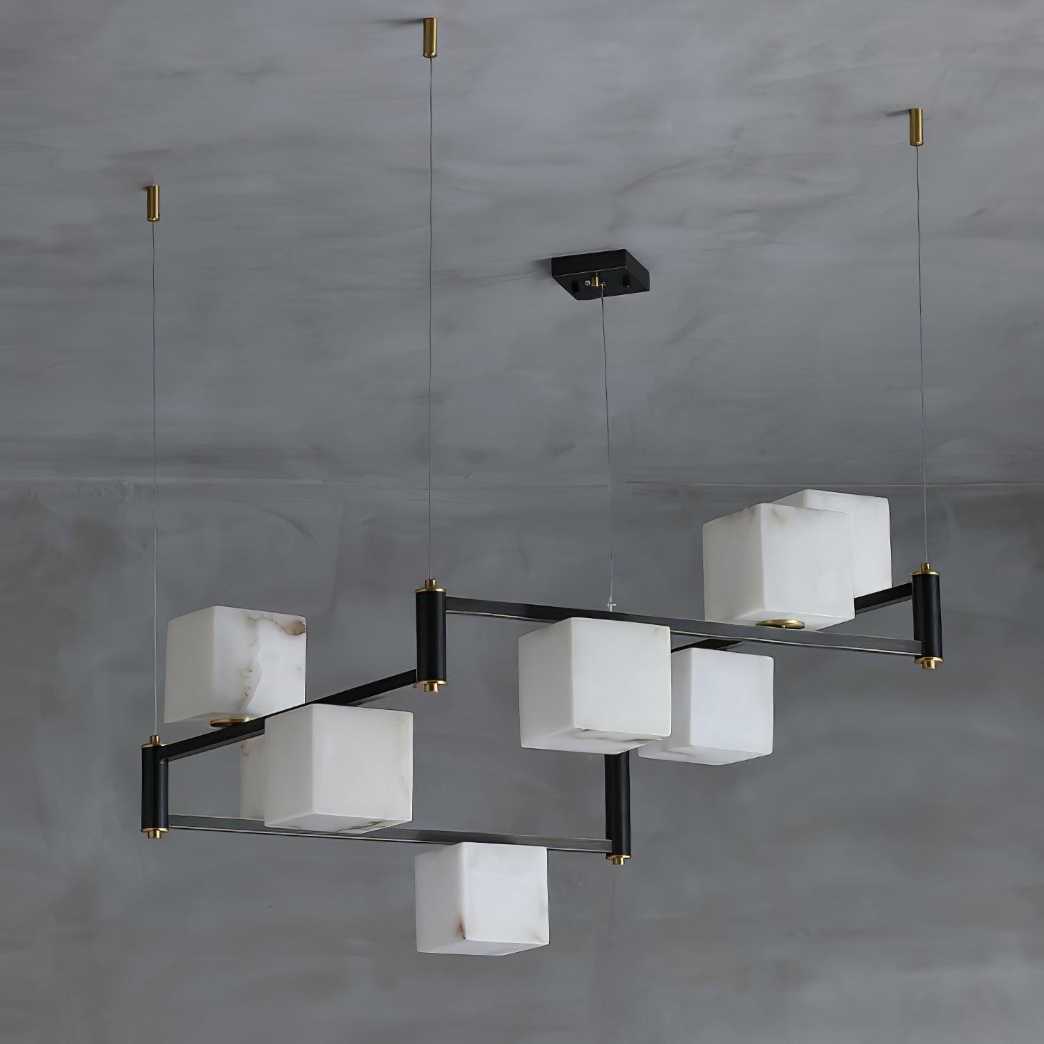 Modern Alabaster Square Box Chandelier - Elegant Ceiling Light Fixture for Dining Room, Living Room & Bedroom Lighting