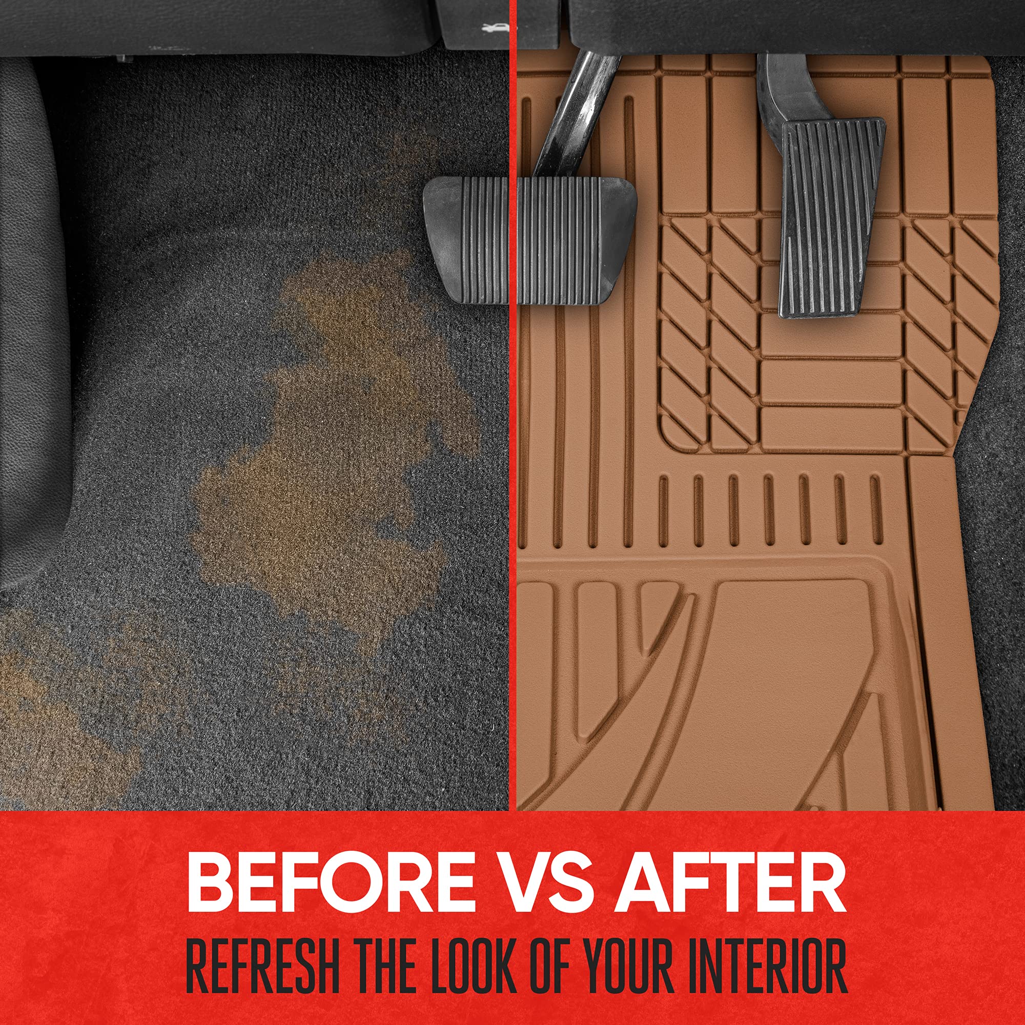 Motor Trend FlexTough™ Heavy Duty Beige Rubber Car Floor Mats - All Weather Protection for SUV, Truck & Sedan | Universal Fit Floor Liners & Cargo Mats Set | Durable Interior Accessories for Rain, Snow & Mud Protection | Perfect for Daily Commute, Road Trips & Off-Road Adventures