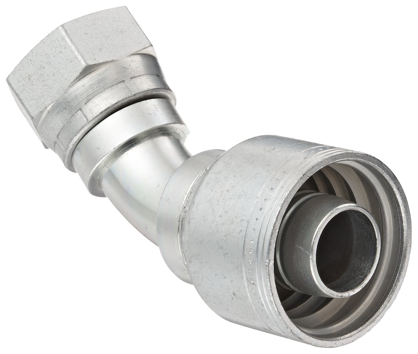 Aeroquip 1AA16FJA16 Carbon Steel Global TTC Crimp Hose Fitting - Female JIC Swivel 45 Degree Elbow, 1