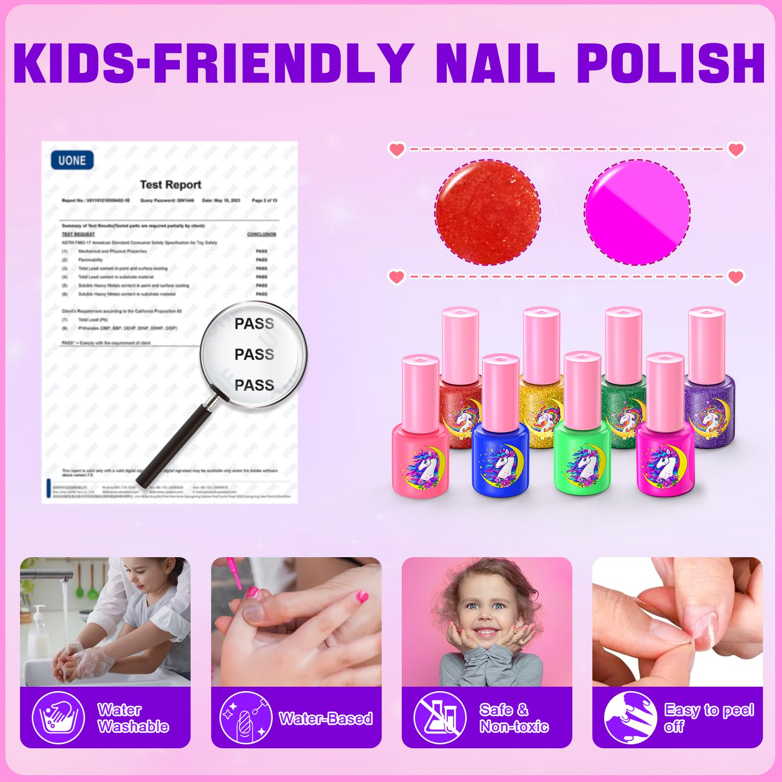 Non-Toxic Quick Dry Kids Nail Polish Set for Girls Ages 3-12 - Peelable Nail Art Salon Kit with Nail Dryer, Safe & Fun DIY Manicure Gift for Birthday Party, Spa Day & Pretend Play