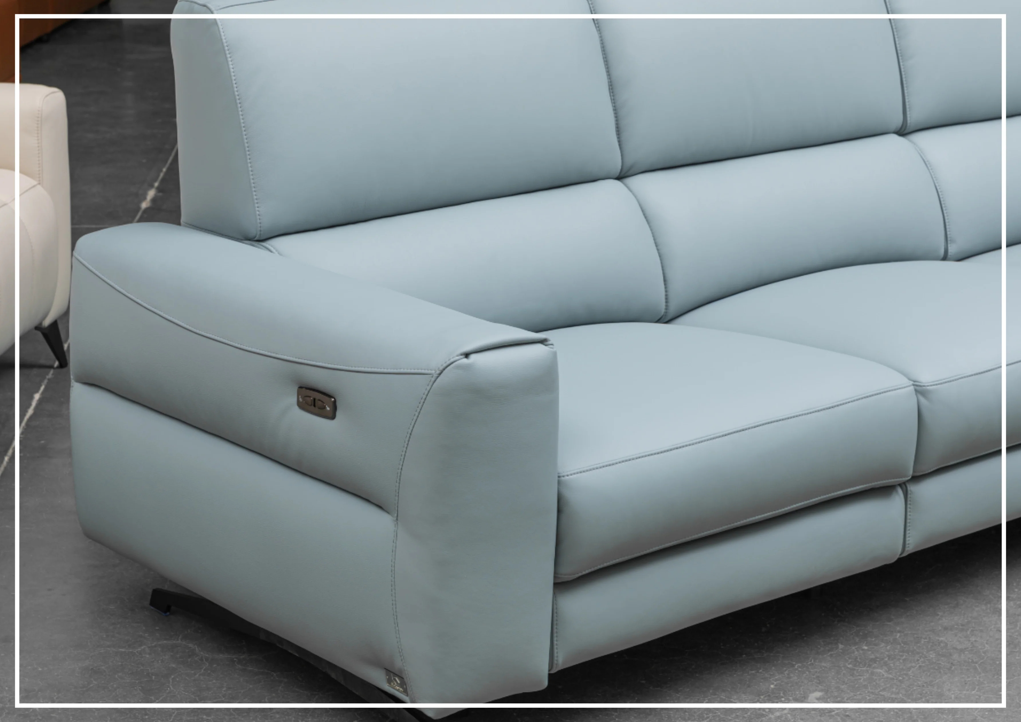 Klaussner Milano Blue Leather L-Shaped Power Reclining Sectional Sofa - Modern Living Room Furniture for Home Theater & Family Gatherings