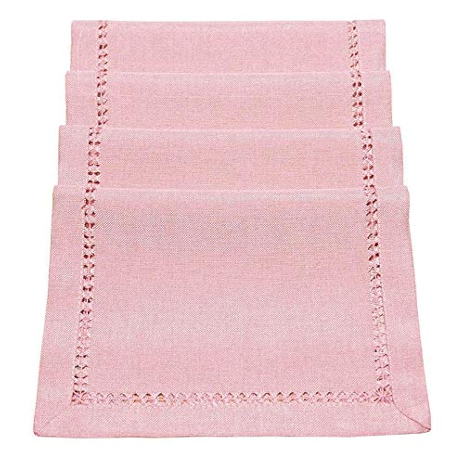 Handcrafted Solid Color Dining Table Placemats - Double-Hemstitched Cotton Placemats Set of 4 (12x18 Inches, Pink) for Formal Dinner, Kitchen Decor & Holiday Table Setting