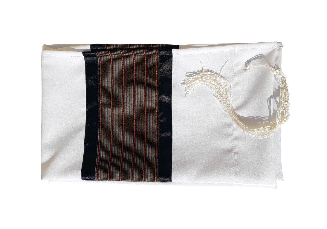 Black, Brown & Red Striped Tallit Prayer Shawl for Bar Mitzvah - Traditional Tzitzit Tallis for Jewish Ceremonies & Religious Services