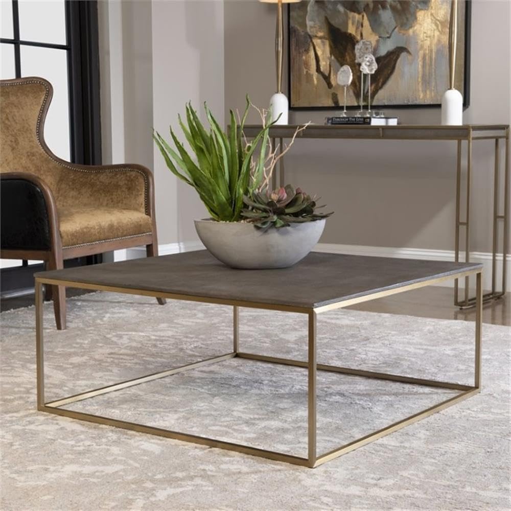 BOWERY HILL Modern Coffee Table - Brushed Brass Finish - Contemporary Living Room Furniture for Small Spaces & Apartments